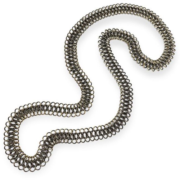 Jewelry - Vintage Oxidized Brass Long Chainmail Chain Necklace, Unisex